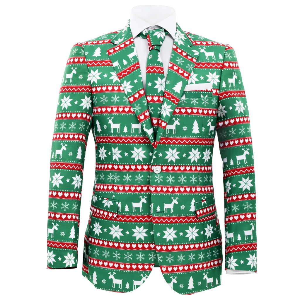 2 Piece Mens Christmas Suit with Tie Size 54 Festive Green